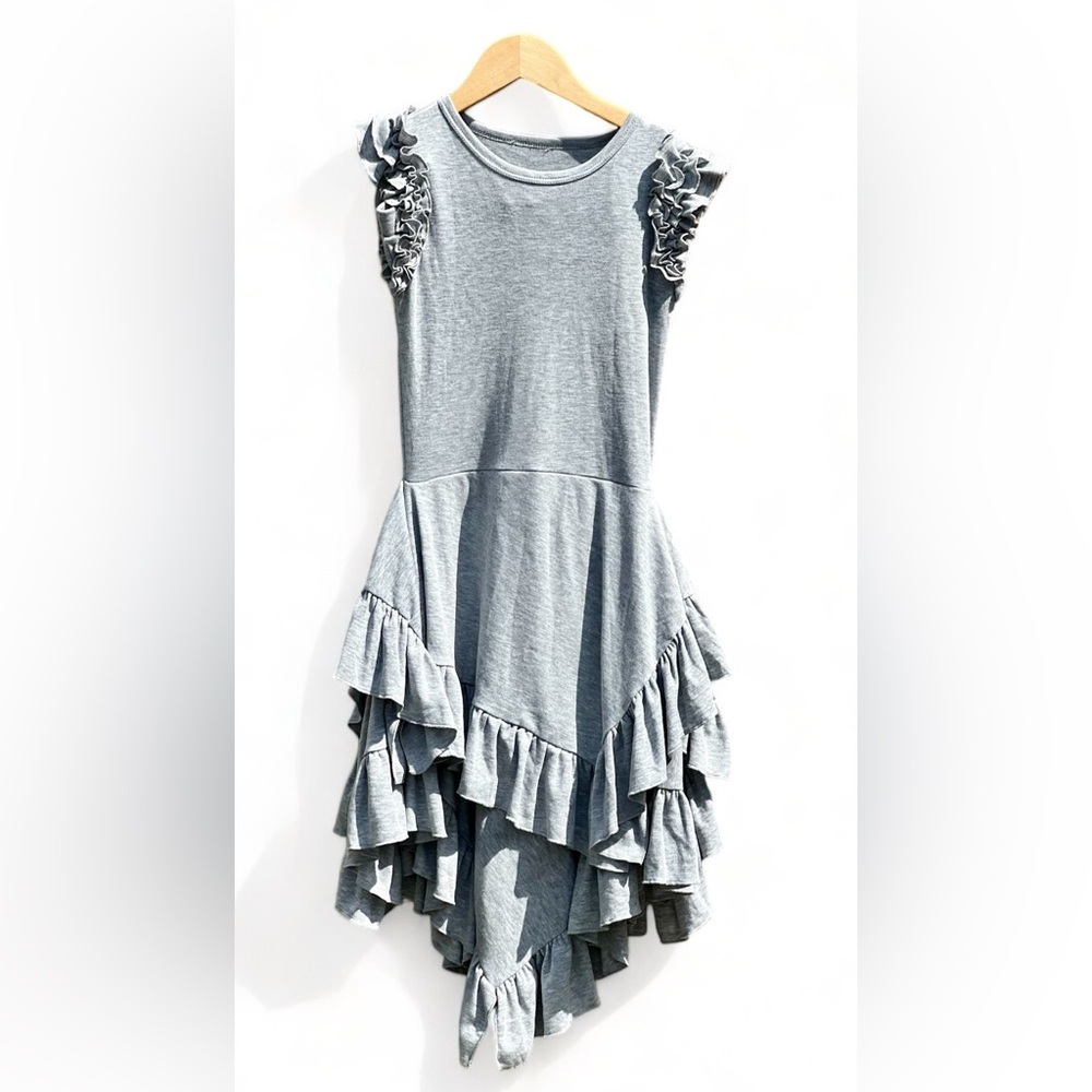 Lemon Loves Lime Gray Ruffles Dress And Bottoms Set